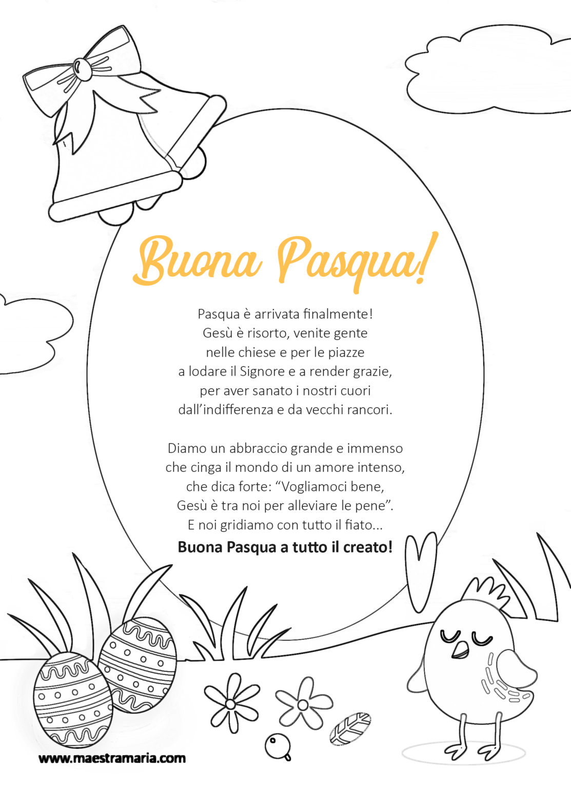 Poesia di Buona Pasqua | illustrazioni da colorare | Maestra Maria
